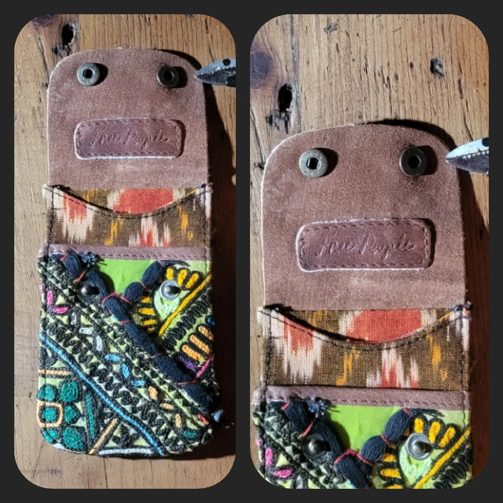 🪬🍄 Free People Boho Embroidered Repurposed vtg banjara hippie Wallet card case